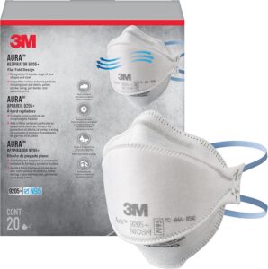 3M Aura Particulate N95 Respirator 9205+, Flat Fold Lightweight Design, Non-Valved, 20 Count (Pack of 1) Home