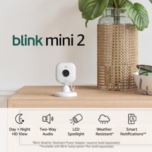 Blink Mini 2 (newest model), Plug-in smart security camera, HD night view in color, built-in spotlight, two-way audio, motion detection, Works with Alexa (White) Presidents Day Deals