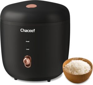 CHACEEF Mini Rice Cooker 2-Cups Uncooked, 1.2L Small Rice Cooker with Non-stick Pot, Mini Rice Maker with One Touch & Keep Warm Function, Food Steamer, Black