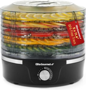 Elite Gourmet EFD319 Food Dehydrator, 5 BPA-Free 11.4 Trays Adjustable Temperature Controls, Jerky, Herbs, Fruit, Veggies, Dried Snacks, Black 76 crazy Amazon kitchen gadgets