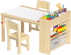 GDLF Kids Art Table and 2 Chairs, Wooden Craft Desk, Activity & Drawing, Children's Furniture, 42 L x23 W