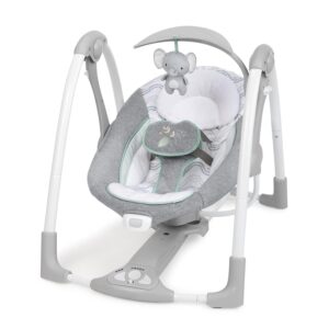 Ingenuity ConvertMe 2-in-1 Compact Portable Automatic Baby Swing & Infant Seat, Battery-Saving Vibrations, Nature Sounds, 0-9 Months 6-20 lbs (Swell)