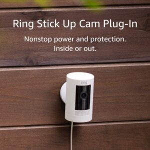 Ring Stick Up Cam Plug-In Weather-Resistant Outdoor Camera, Live View, Color Night Vision, Two-way Talk, Motion alerts, Works with Alexa White