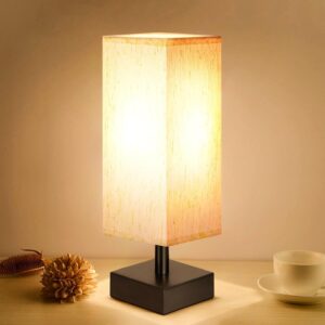 Small Table Lamp for Bedroom - Bedside Lamps for Nightstand, Minimalist Night Stand Light Lamp with Square Fabric Shade, Desk Reading Lamp for Kids Room Living Room Office Dorm Presidents Day Deals