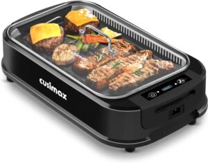 Smokeless Grill Indoor, CUSIMAX Electric Grill, 1500W Grill Portable Korean BBQ Grill with LED Smart Display & Tempered Glass Lid, Non-stick Removable Grill Plate, Dishwasher Safe, Black