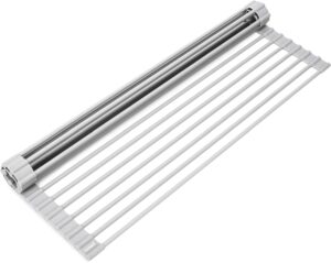 Surpahs Over Sink Foldable Multipurpose Roll-Up Dish Drying Rack, Silicone Wrapped Stainless Steel, Warm Gray, 20.5 x 13.1