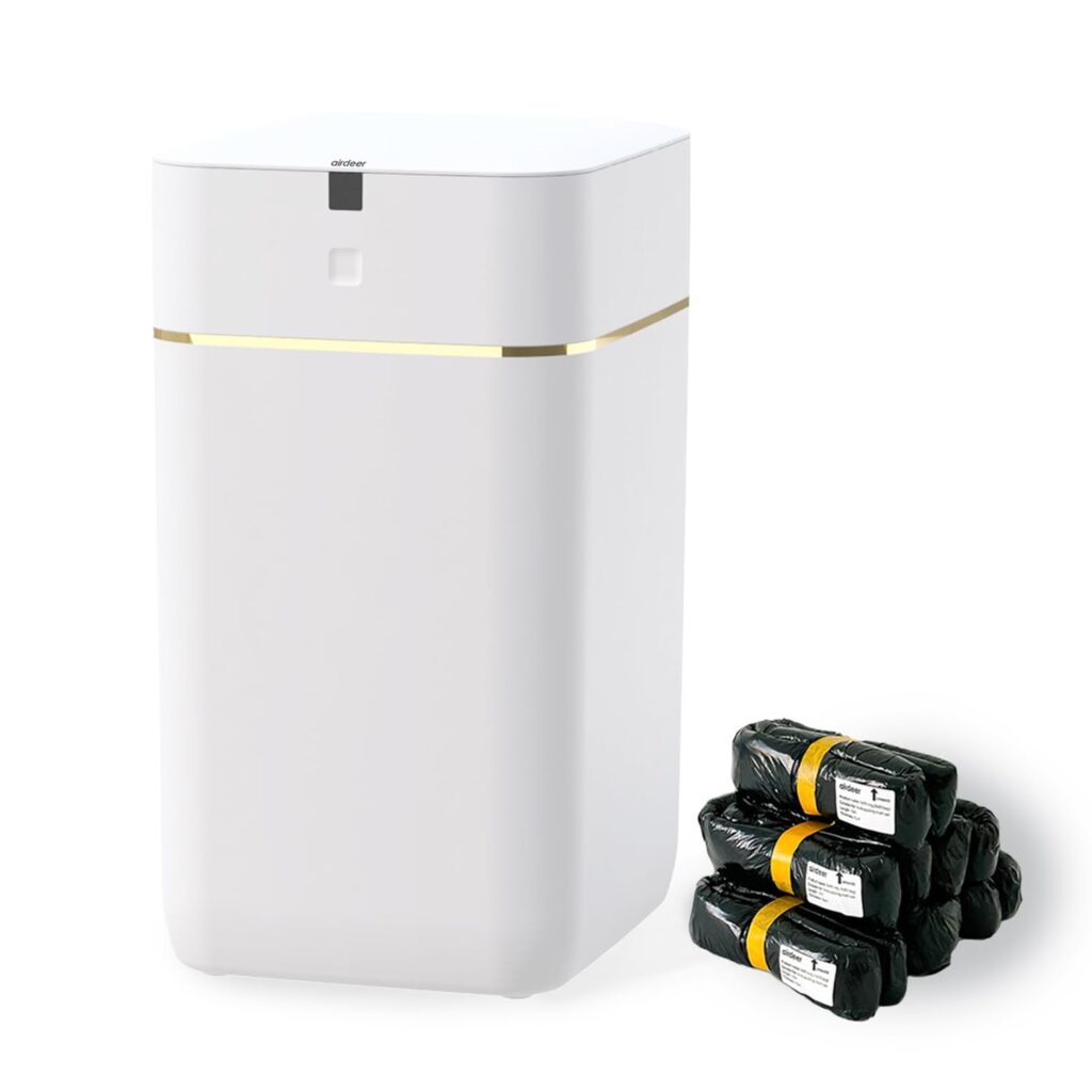 Automatic Trash Can, 4 Gallon Self Sealing and Self-Changing Smart Trash Can, Motion Sensor, Touchless Garbage can with lid for Kitchen Bathroom Office, 6 Refill Rings(A1, Golden line) smart amazon gadgets