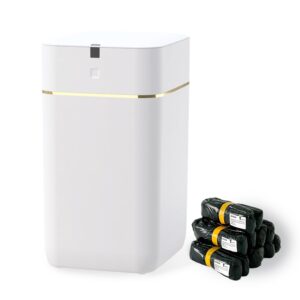 Automatic Trash Can, 4 Gallon Self Sealing and Self-Changing Smart Trash Can, Motion Sensor, Touchless Garbage can with lid for Kitchen Bathroom Office, 6 Refill Rings(A1, Golden line)