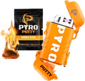 Pyro Putty Stow and Go ARC Lighter Rechargeable Electric Lighter, Fire Starters for Survival Storage - Waterproof Lighter + 1 Single Use Summer Putty