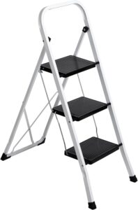 Smartxchoices 3-Step Folding Ladder with Wide Anti-Slip Platform, Lightweight Steel Ladder, 330 lbs Load Capacity Step Ladder, Portable Steel Step Stool for Kitchen Shop, White