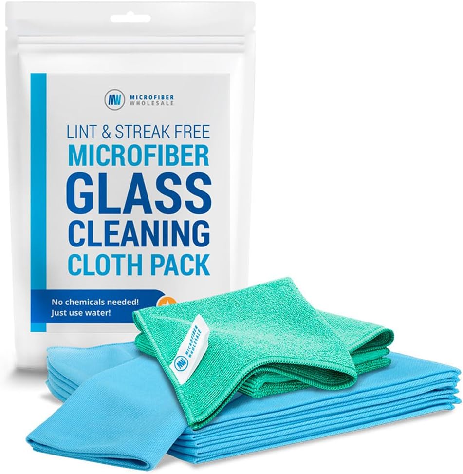 Claro Microfiber Glass Cleaning Cloths  Streak Free Windows & Mirrors  Lint Free Towels  Car Windows Wipes  Polishing  Machine Washable (8 Pack)