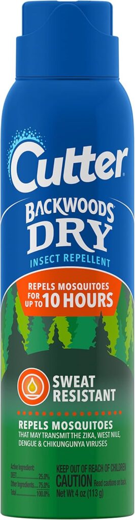 Cutter Backwoods Dry Insect Repellent, Mosquito Repellent, 25% DEET, Sweat Resistent, 4 Ounce (Aerosol Spray)