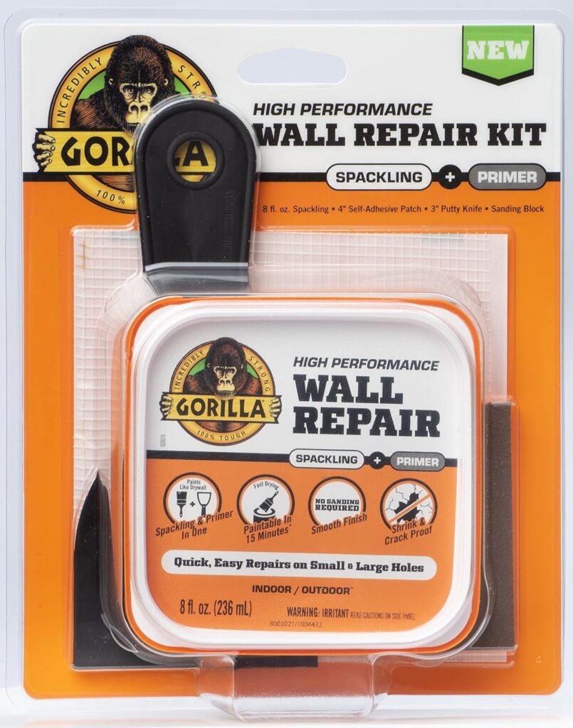 Gorilla Wall Repair Kit Featuring Gorilla Heavy Duty Wall Repair Spackling + Primer White best drywall repair kit for corners
