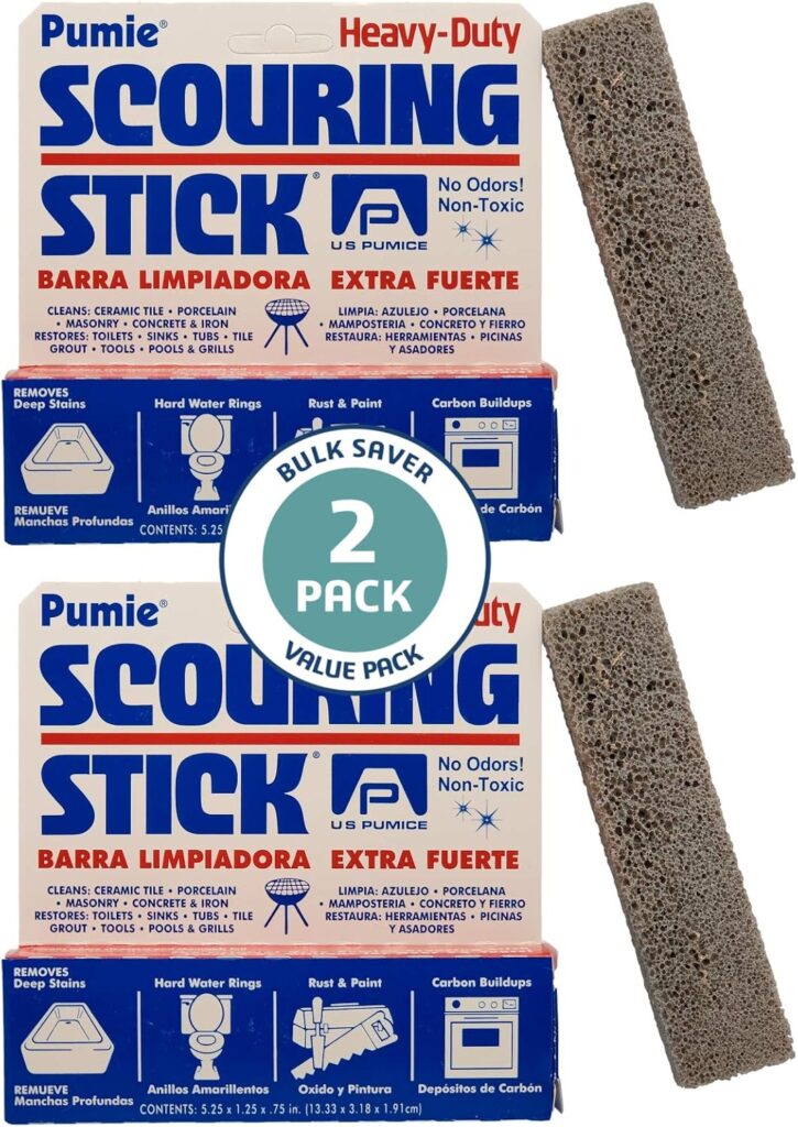 PUMIE Scouring Stick, Heavy Duty Extra Strong Pumice Cleaning Bar, Perfect Pumice Stone for Cleaning Tough Toilet Rings, Bathroom & Kitchen Stains - Scouring Stick on Toilet Bowls, Pool, Tiles(2 Pack)