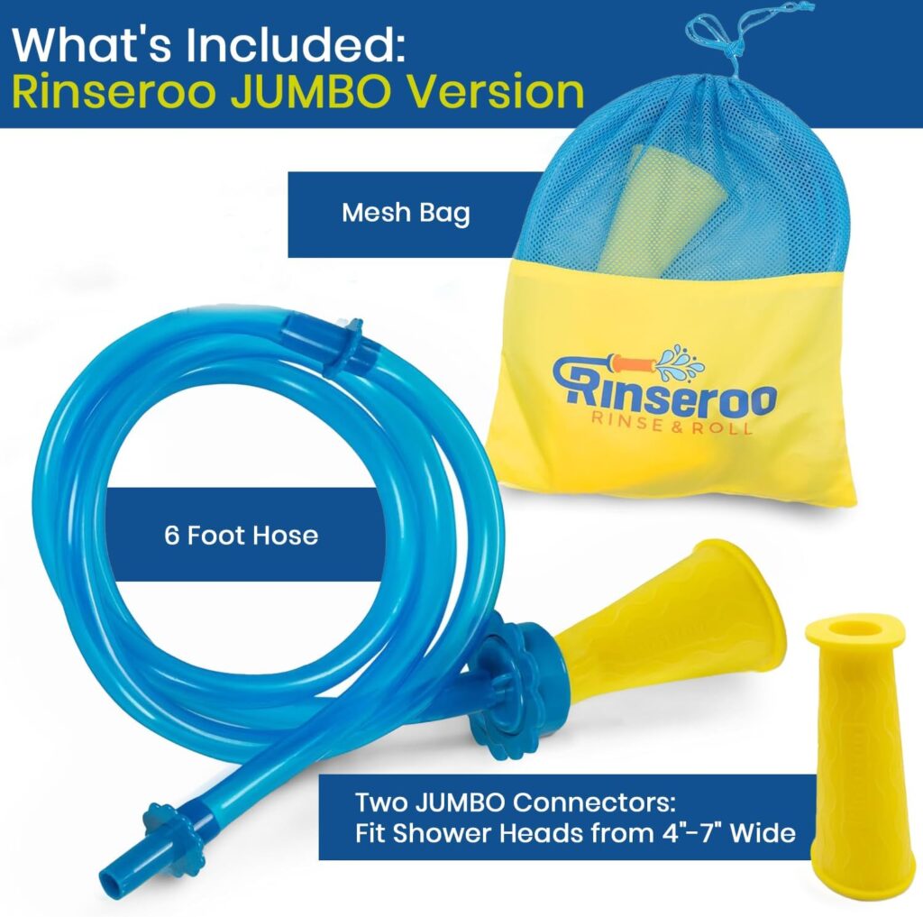 Rinseroo JUMBO Shower Cleaning Thing – Slip-On Handheld Hose Attachment for Fast, Mess-Free Shower Wall Rinsing–6 Ft Hose, Fits Up to 7 Shower Head–Temporarily Converts Standard Shower into Handheld